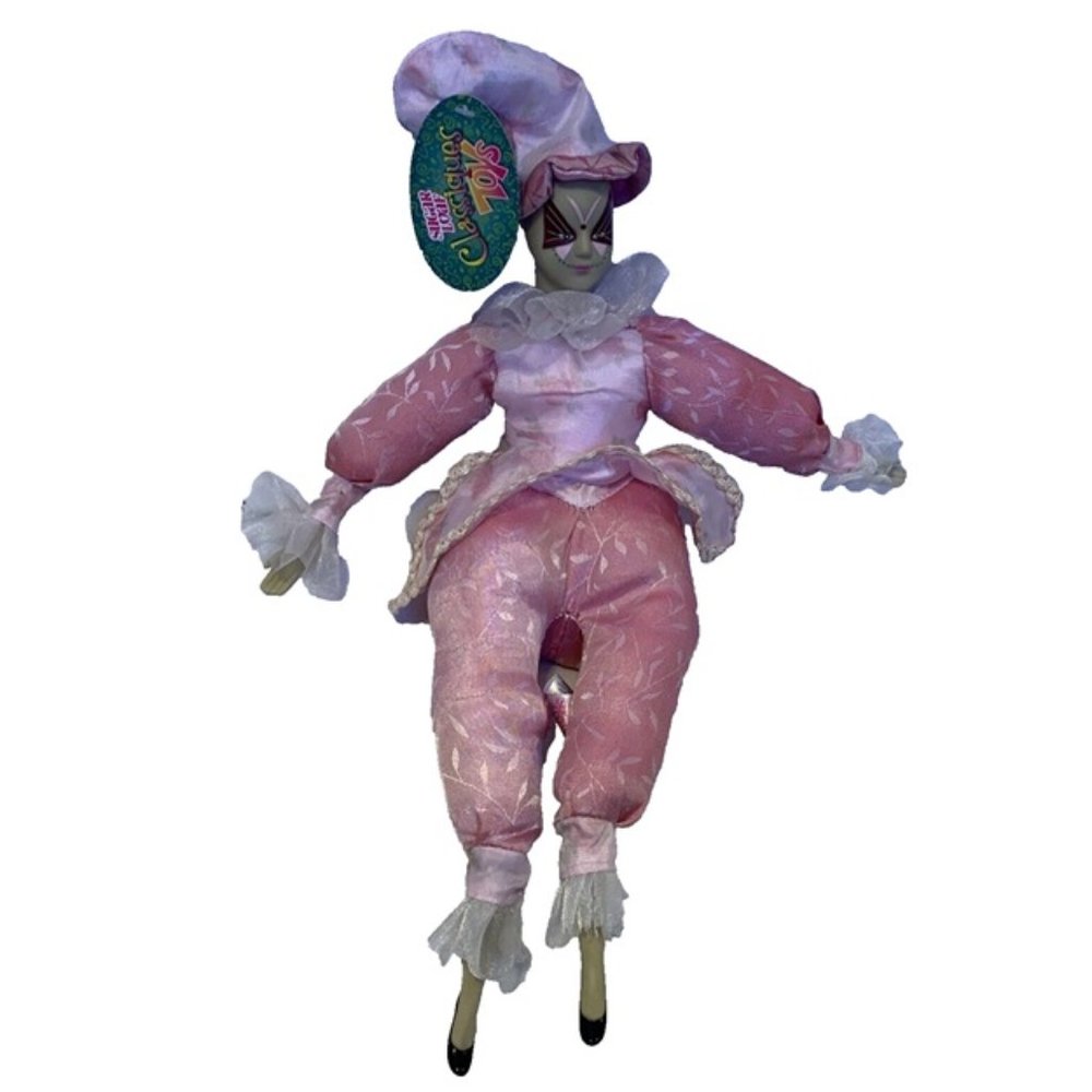 Sugar Loaf Creations Court Jester Harlequin Clown Doll Pink & Silver